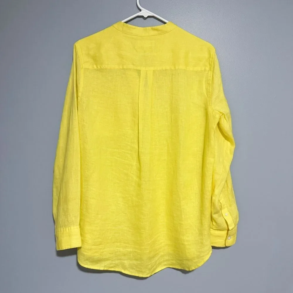 Gap 100% Linen Popover Pocket Shirt Size Medium Brilliant Yellow - Picture 5 of 8